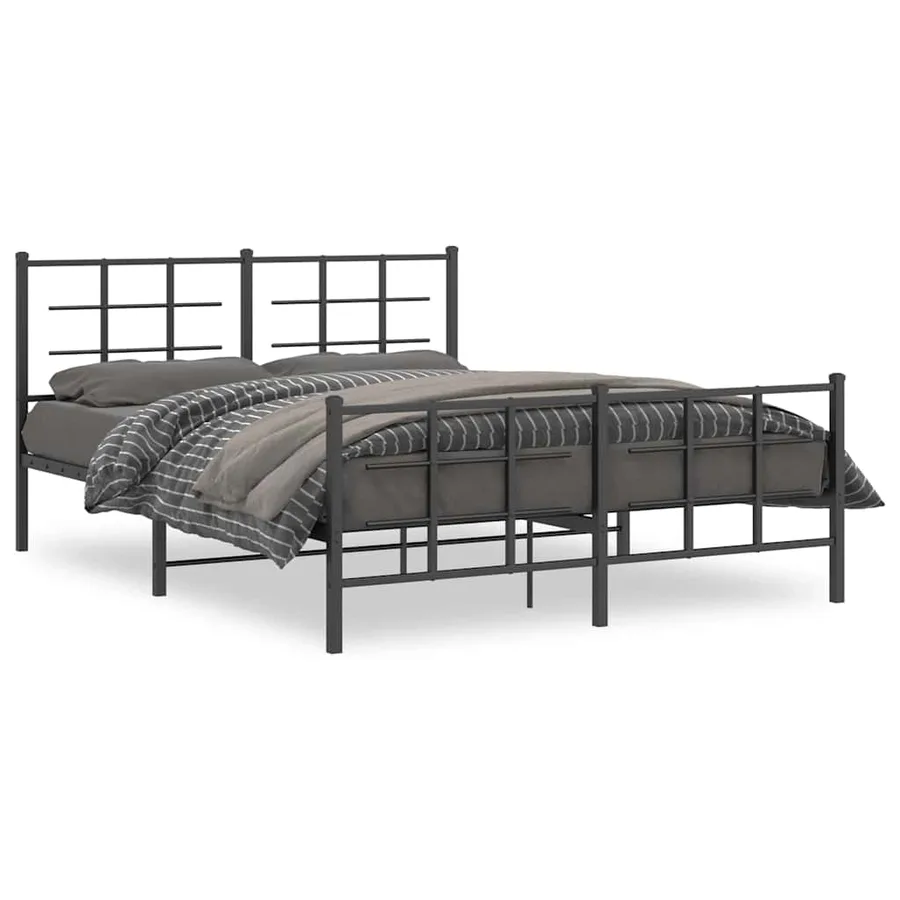 Cadre de lit métal sans matelas avec pied de lit noir 150x200cm - 2
