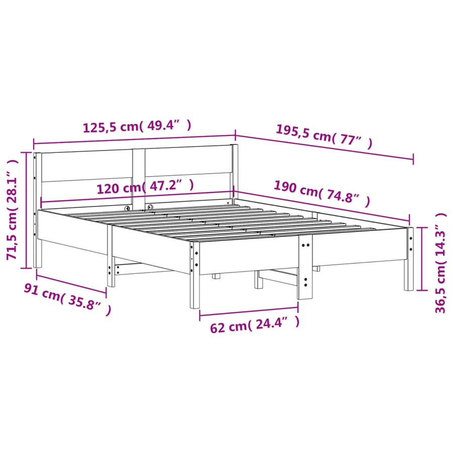 Cadre de lit sans matelas 120x190 cm bois de pin massif - 9