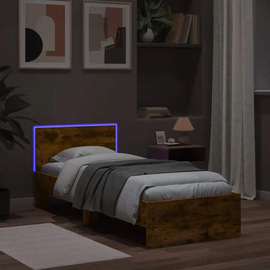 Cadre de lit sans matelas avec lumières LED chêne fumé 75x190cm - 5