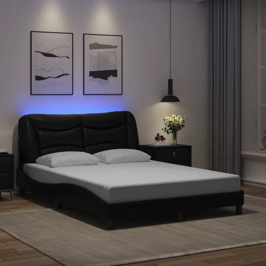 Cadre de lit avec LED sans matelas Hvar noir 140x190 cm