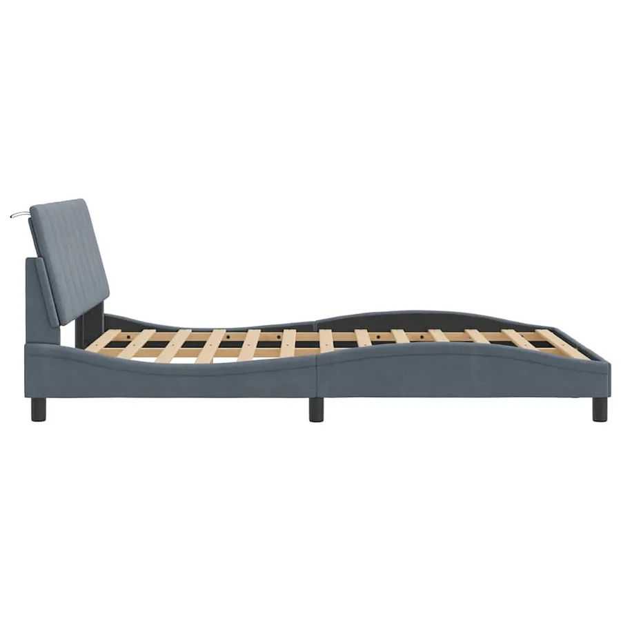 Cadre de lit sans matelas Hanko gris foncé 140x190 cm velours - 6