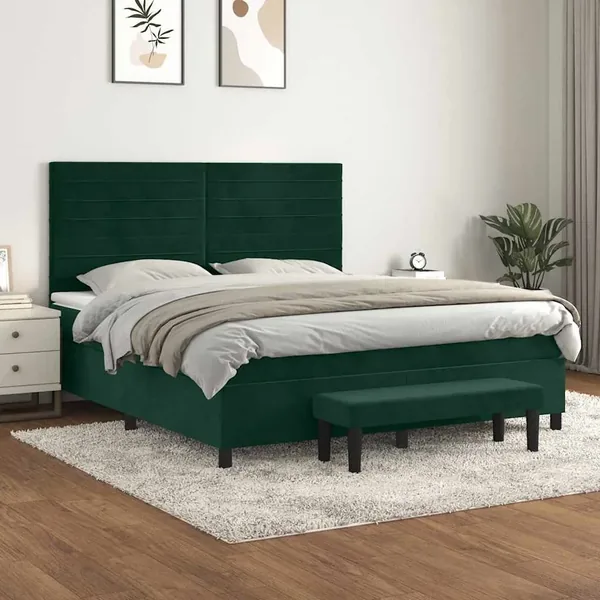 Sommier à lattes de lit et matelas Vert foncé 180x200cm Velours