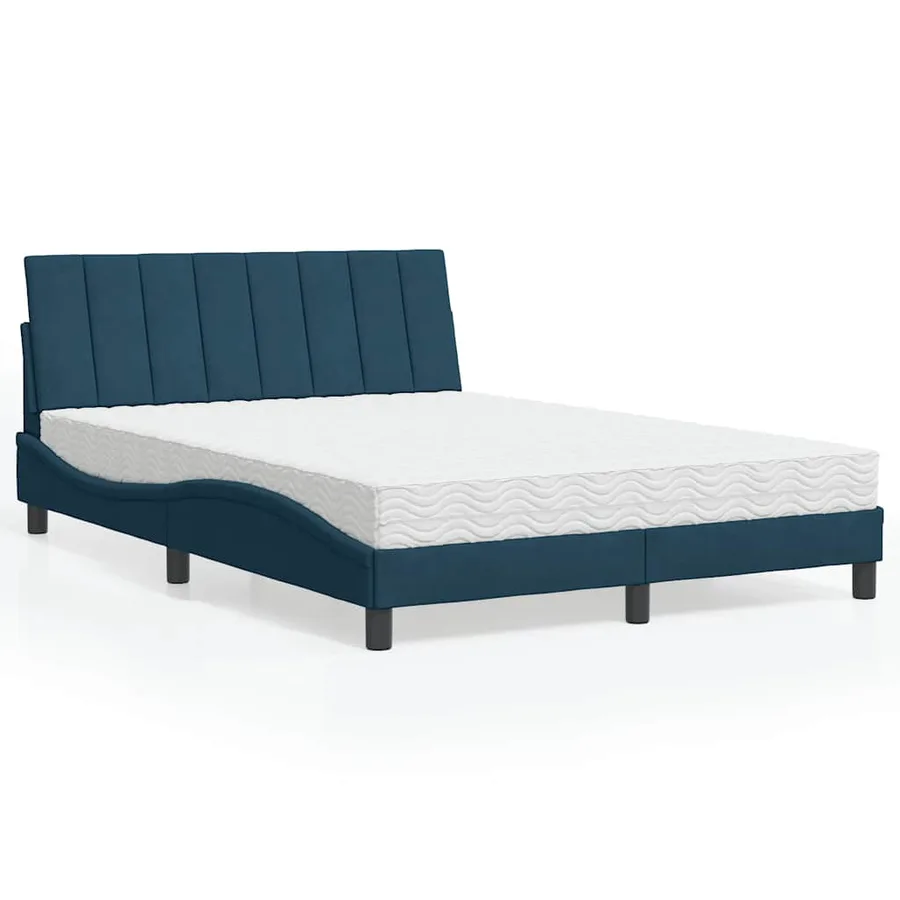 Lit avec matelas Hanko bleu 140x190 cm velours - 2