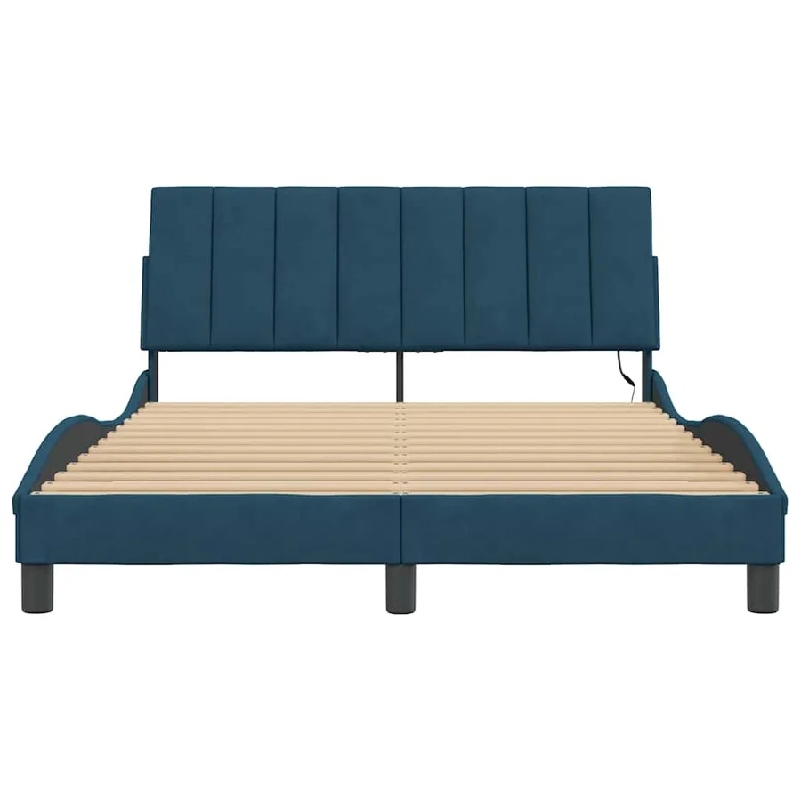 Cadre de lit avec LED sans matelas Hanko bleu 140x190 cm velours - 6