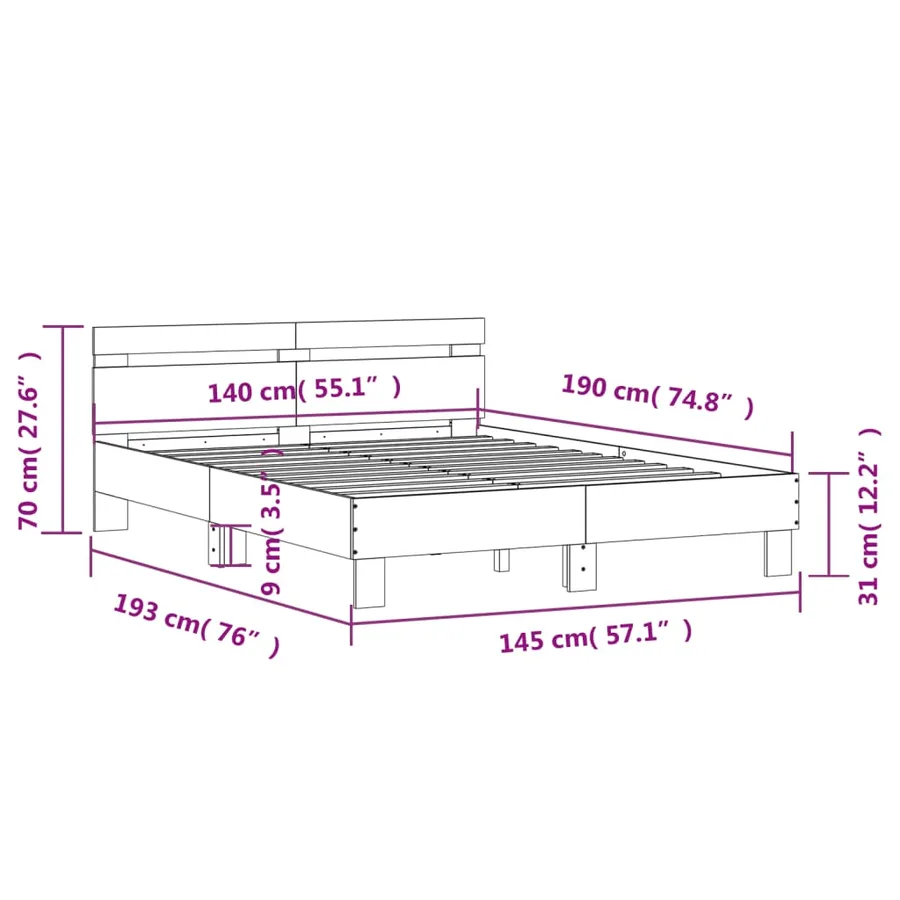 Cadre de lit avec LED sans matelas blanc 140x190 cm - 16