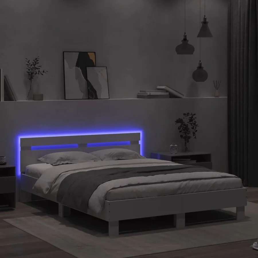 Cadre de lit avec LED sans matelas blanc 140x190 cm - 4