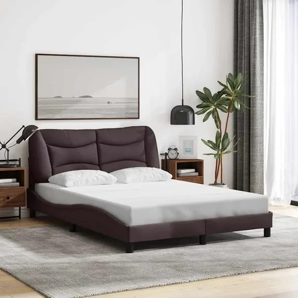 Cadre de lit sans matelas Hvar marron foncé 140x190 cm tissu