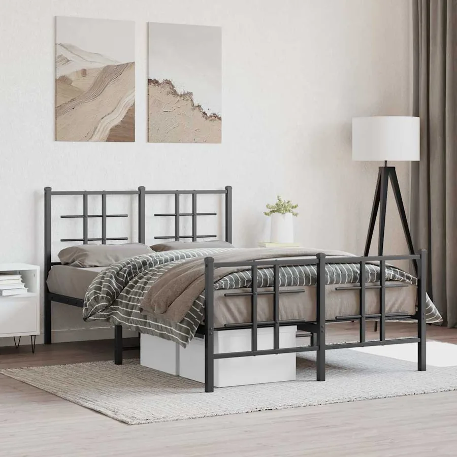 Cadre de lit métal sans matelas avec pied de lit noir 120x190cm