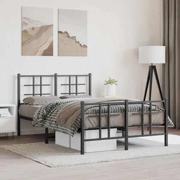 Cadre de lit métal sans matelas avec pied de lit noir 120x190cm