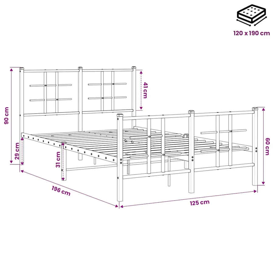 Cadre de lit métal sans matelas avec pied de lit noir 120x190cm - 10