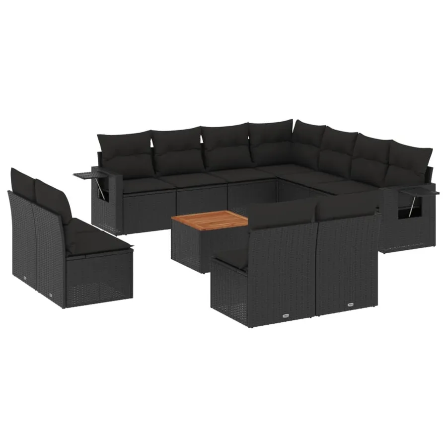 Salon de jardin 12 pcs avec coussins noir résine tressée - 2