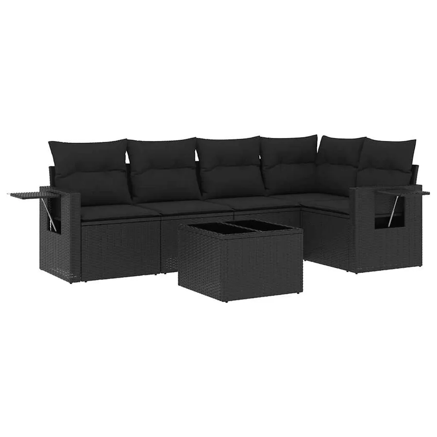 Salon de jardin 6 pcs avec coussins noir résine tressée - 2