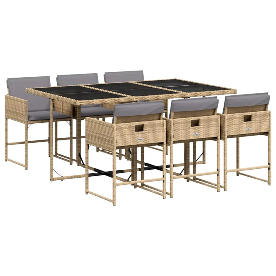 Ensemble à manger de jardin coussins 7 pcs mélange beige rotin - 2