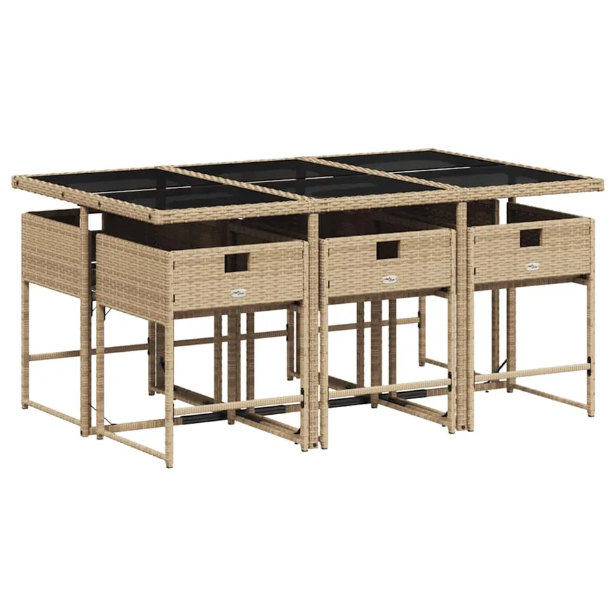 Ensemble à manger de jardin coussins 7 pcs mélange beige rotin - 3