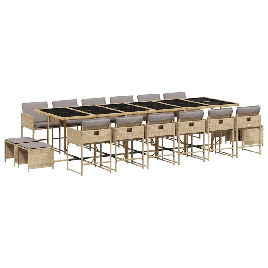 Ensemble à manger de jardin et coussins 17 pcs mélange beige - 2