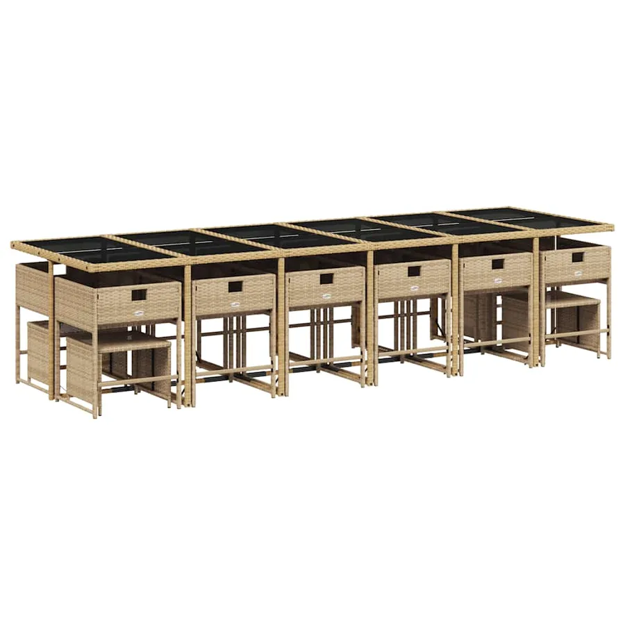 Ensemble à manger de jardin et coussins 17 pcs mélange beige - 3