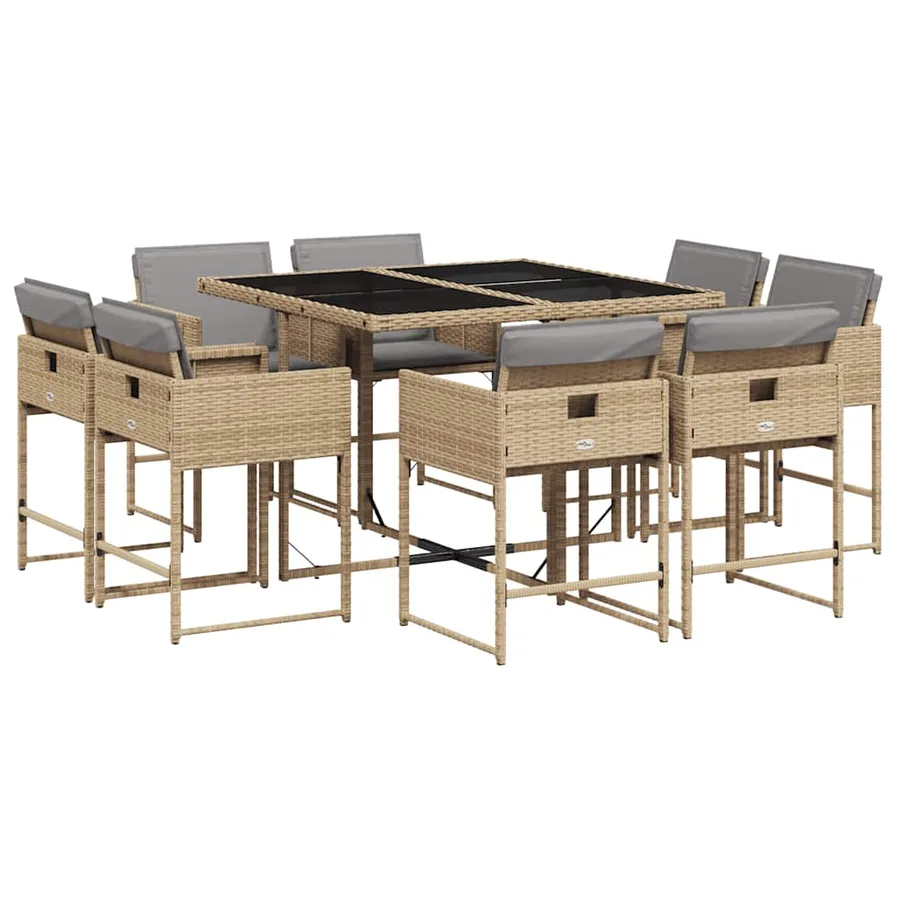 Ensemble à manger de jardin et coussins 9 pcs mélange beige - 2