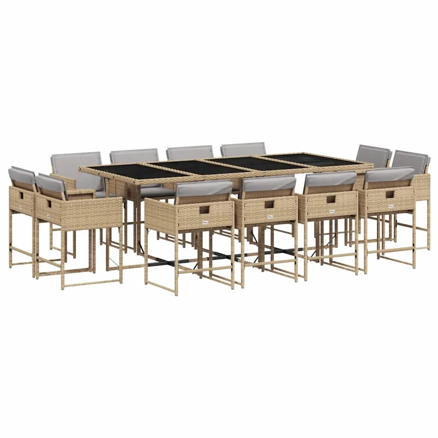 Ensemble à manger de jardin coussins 13 pcs mélange beige rotin - 2