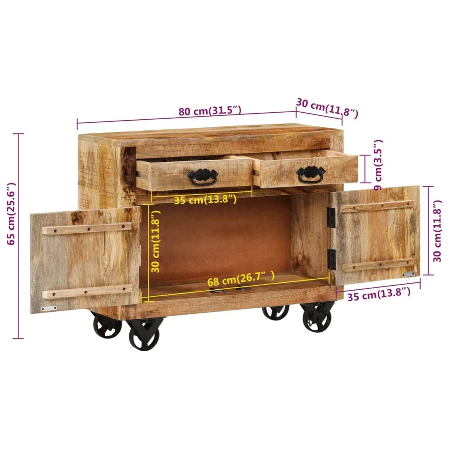 Buffet 80x30x65 cm bois de manguier brut massif - 8