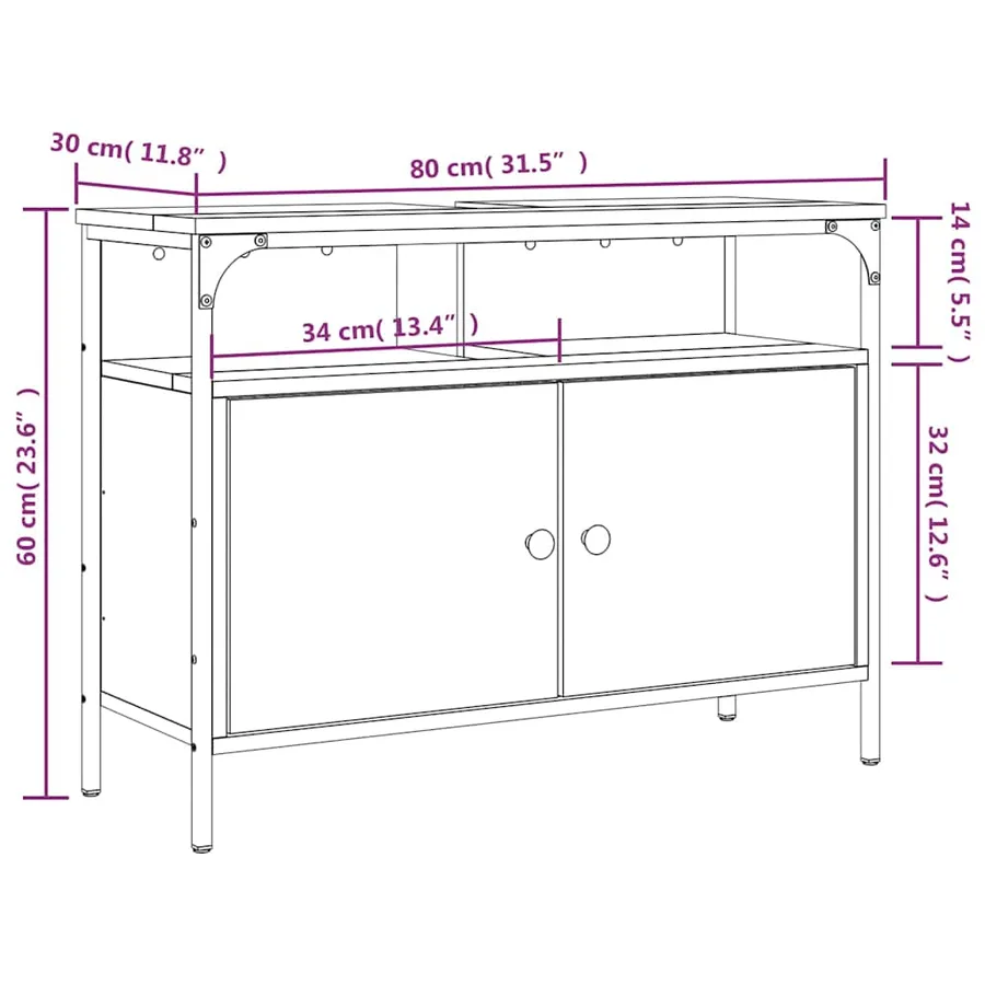 Armoire lavabo de salle de bain chêne marron 80x30x60 cm - 12
