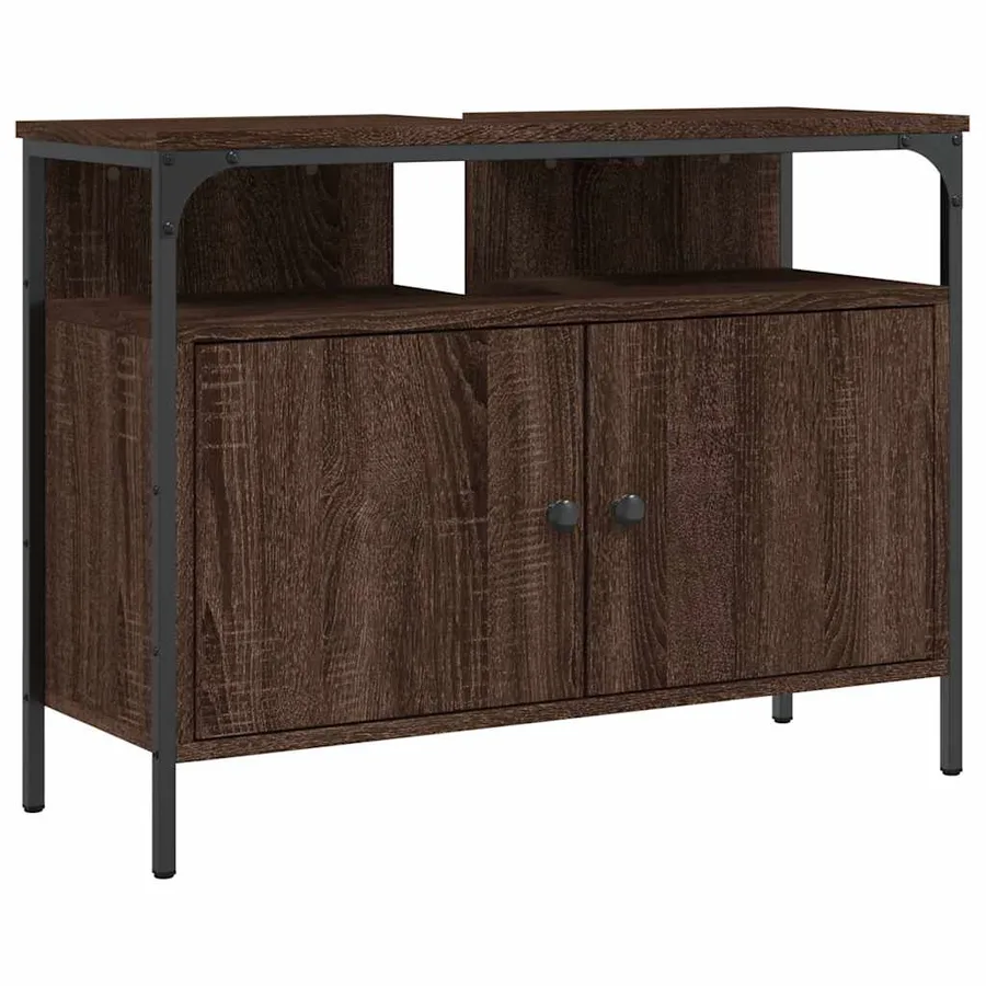 Armoire lavabo de salle de bain chêne marron 80x30x60 cm - 2