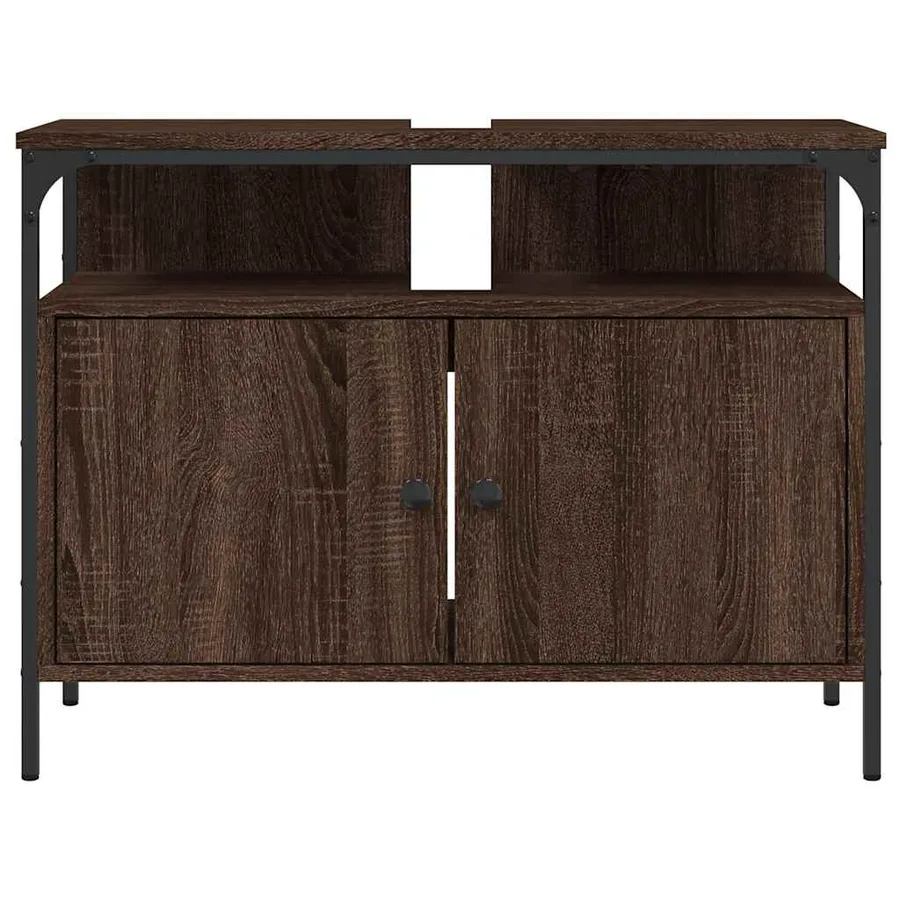 Armoire lavabo de salle de bain chêne marron 80x30x60 cm - 4