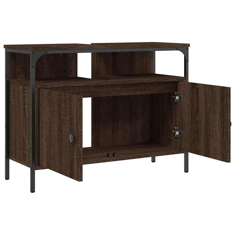 Armoire lavabo de salle de bain chêne marron 80x30x60 cm - 5