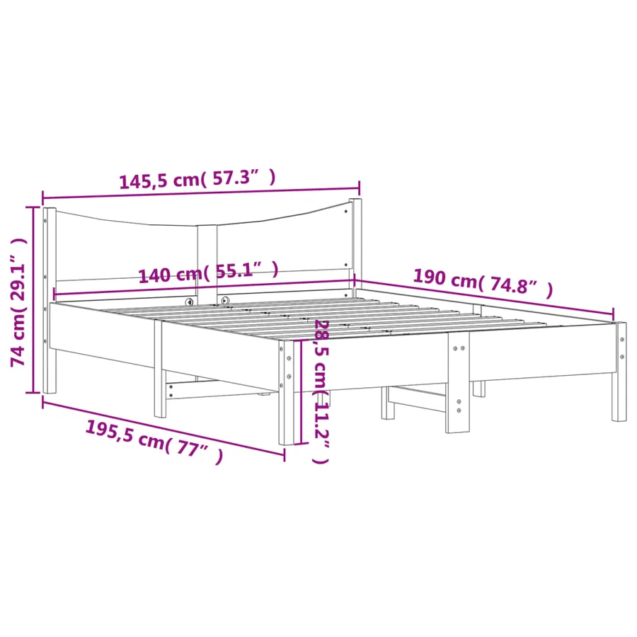 Cadre de lit sans matelas 140x190 cm bois de pin massif - 9