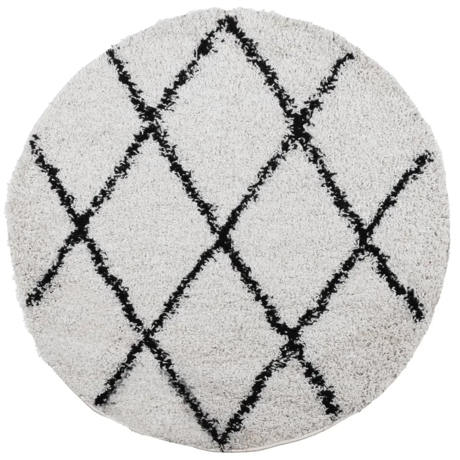Tapis shaggy à poils longs moderne crème et noir Ø 120 cm - 2