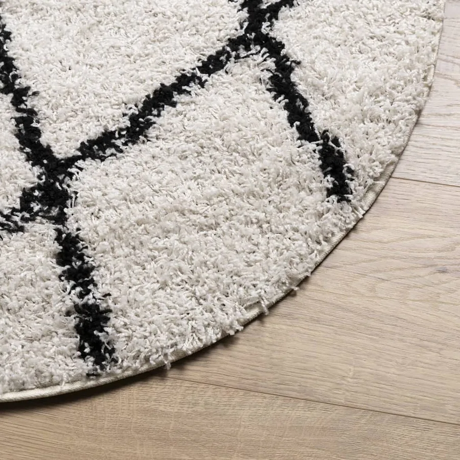 Tapis shaggy à poils longs moderne crème et noir Ø 120 cm - 4