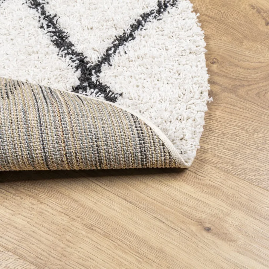 Tapis shaggy à poils longs moderne crème et noir Ø 120 cm - 5