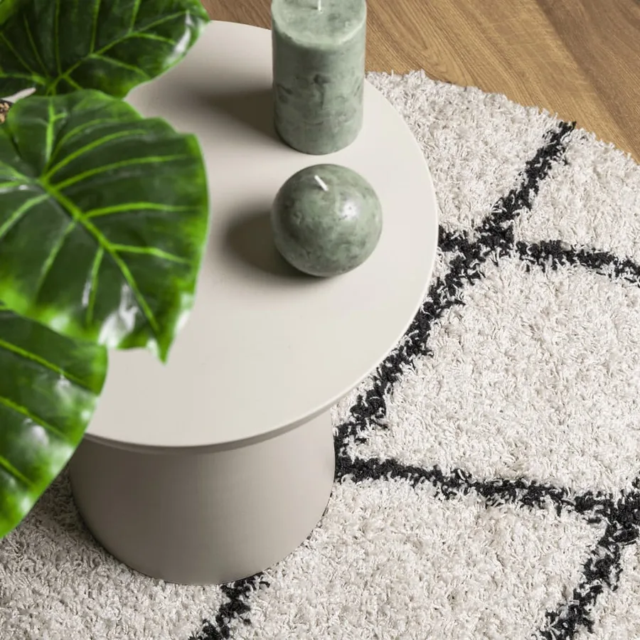 Tapis shaggy à poils longs moderne crème et noir Ø 120 cm - 7