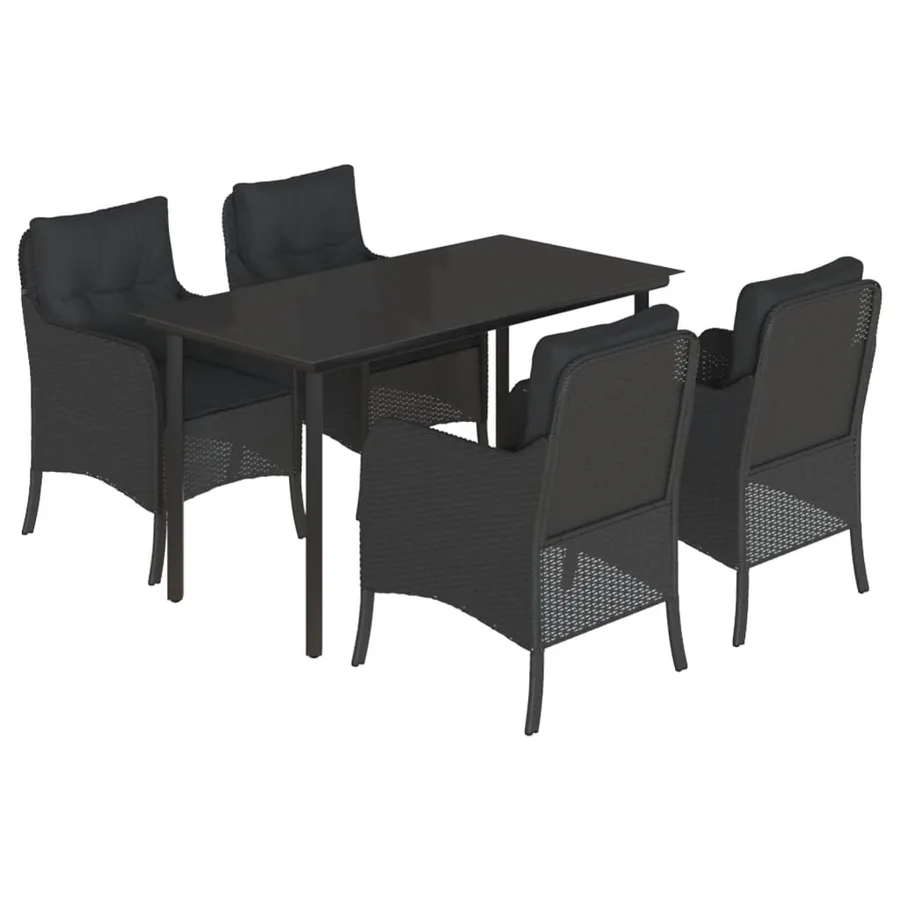 Ensemble à manger de jardin coussins 5pcs Noir Résine tressée - 2
