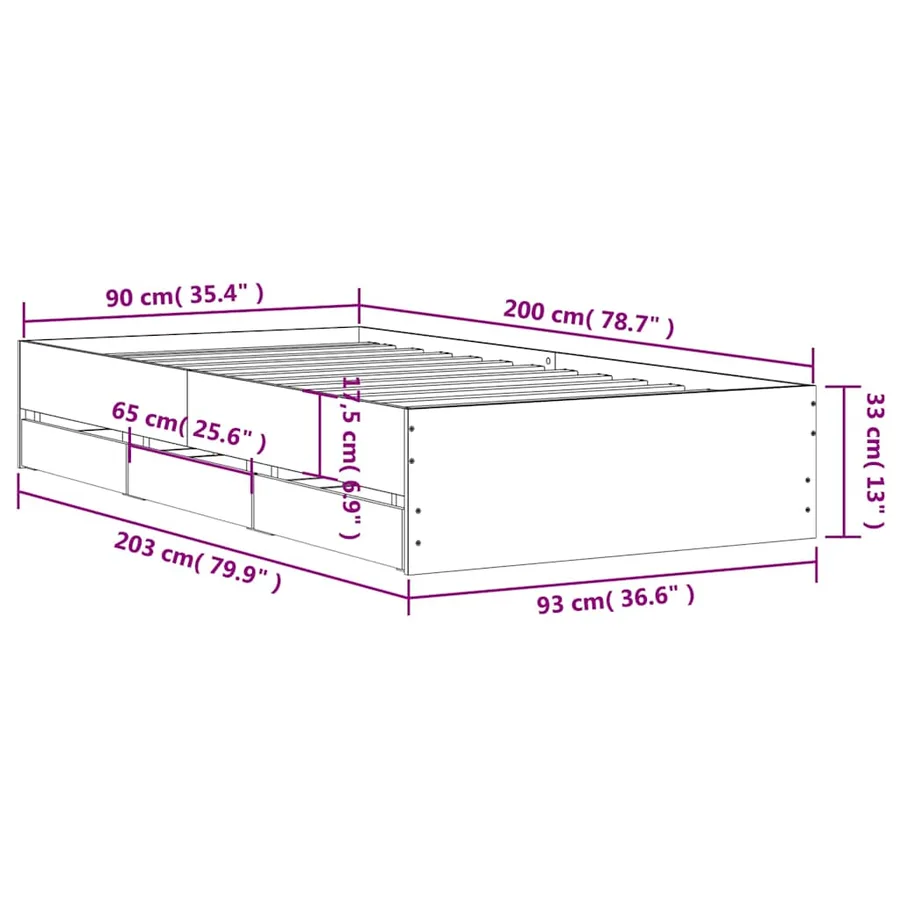 Cadre de lit avec tiroirs sans matelas chêne marron 90x200 cm - 11