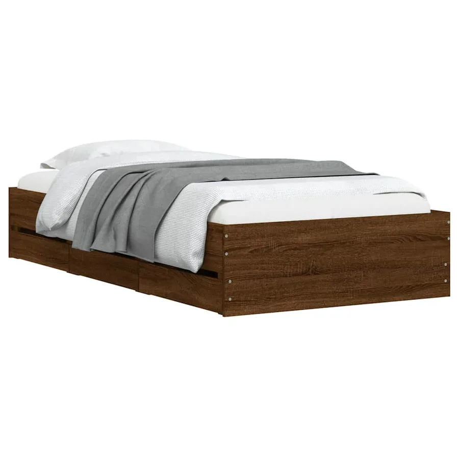 Cadre de lit avec tiroirs sans matelas chêne marron 90x200 cm - 3