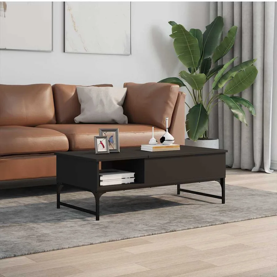 Table basse noir 100x50x35 cm bois d'ingénierie et métal - 3