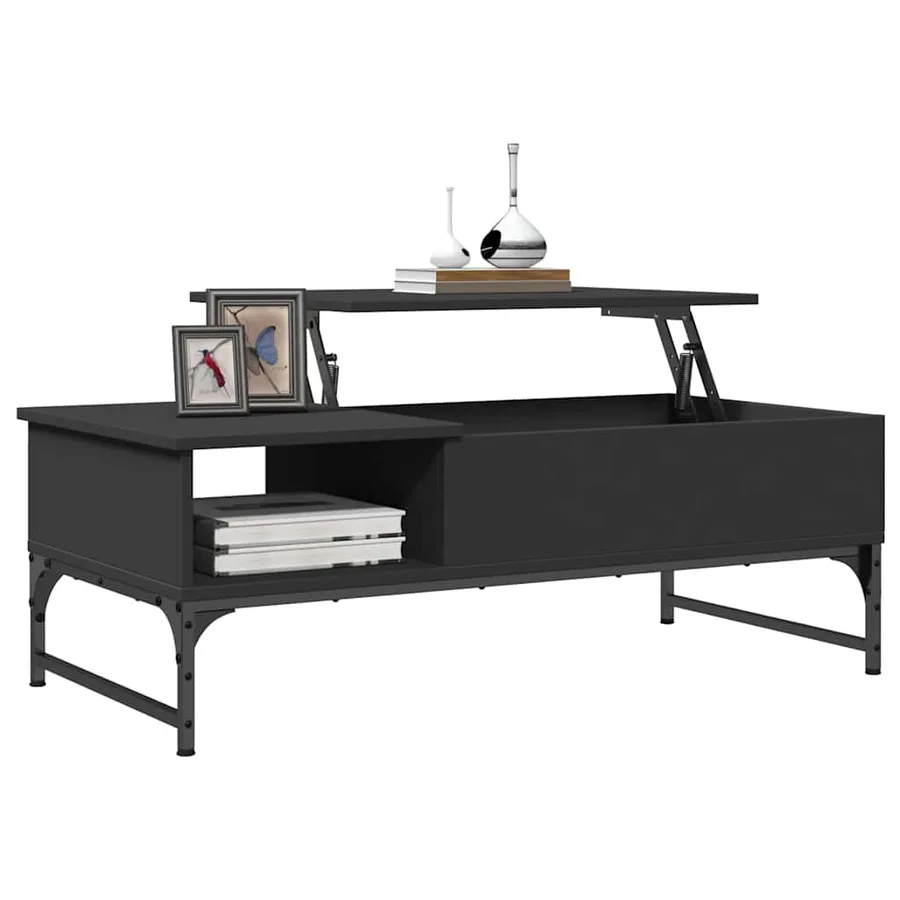 Table basse noir 100x50x35 cm bois d'ingénierie et métal - 4