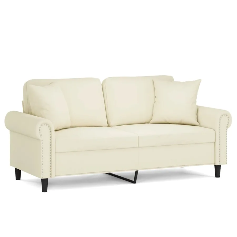 Canapé 2 places avec oreillers décoratifs crème 140 cm velours - 2