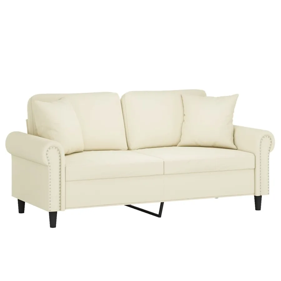 Canapé 2 places avec oreillers décoratifs crème 140 cm velours - 3