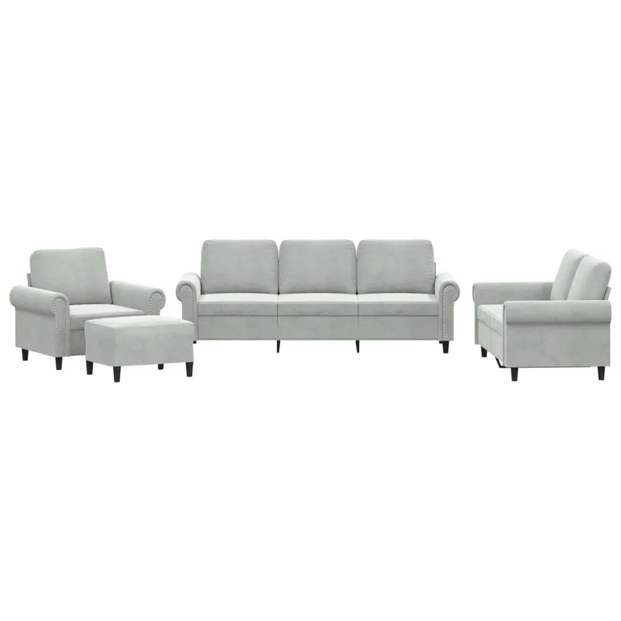 Ensemble de canapés 4 pcs avec coussins Gris clair Velours - 2