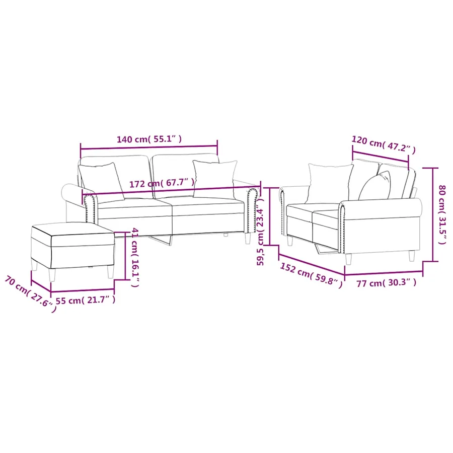 Ensemble de canapés 3 pcs avec coussins jaune velours - 10