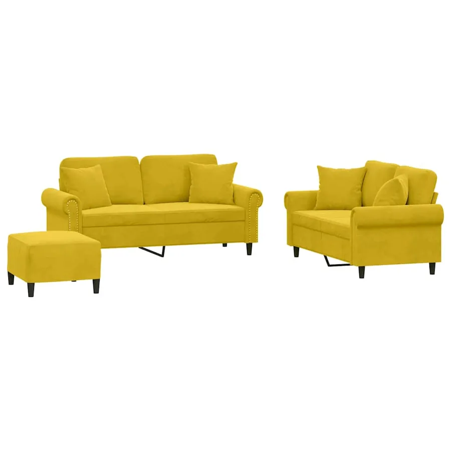 Ensemble de canapés 3 pcs avec coussins jaune velours - 2