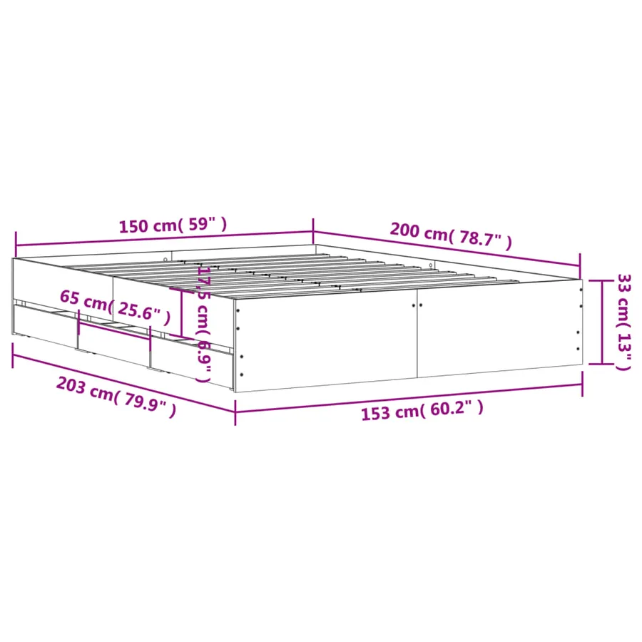 Cadre de lit avec tiroirs sans matelas blanc 150x200 cm - 11