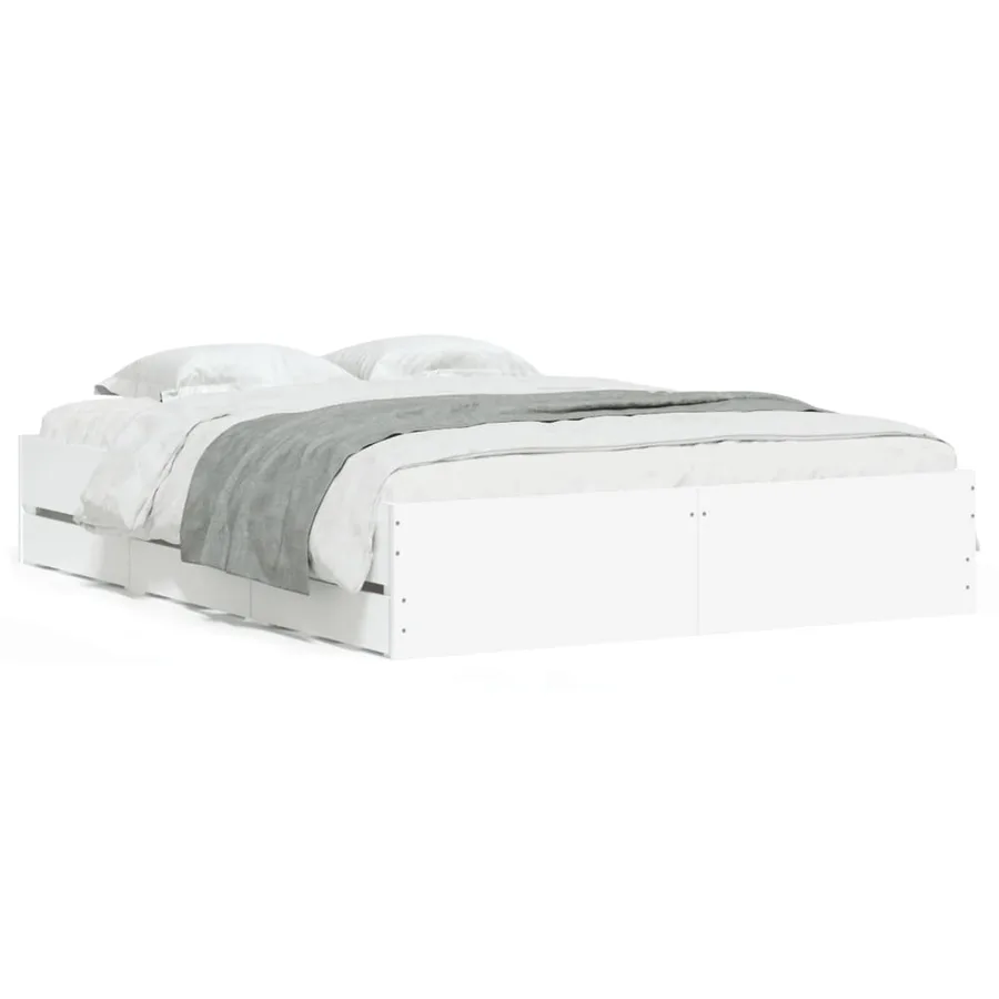 Cadre de lit avec tiroirs sans matelas blanc 150x200 cm - 2