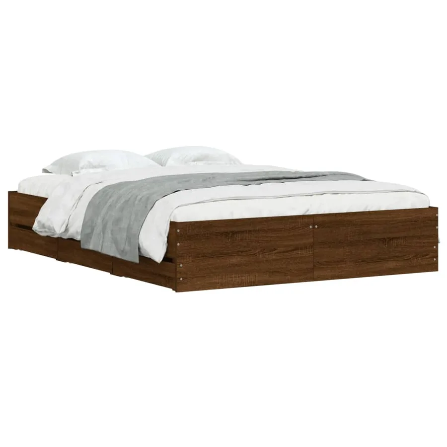 Cadre de lit avec tiroirs sans matelas chêne marron 150x200 cm - 3