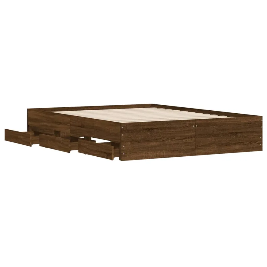 Cadre de lit avec tiroirs sans matelas chêne marron 150x200 cm - 5