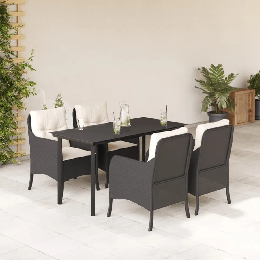 Ensemble à manger de jardin coussins 5pcs Noir Résine tressée