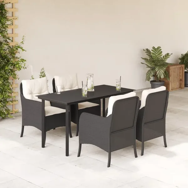 Ensemble à manger de jardin coussins 5pcs Noir Résine tressée