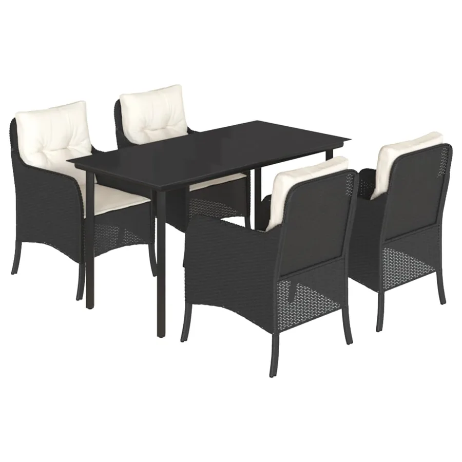 Ensemble à manger de jardin coussins 5pcs Noir Résine tressée - 2