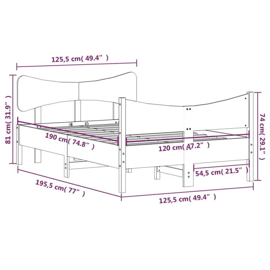 Cadre de lit sans matelas 120x190 cm bois de pin massif - 9